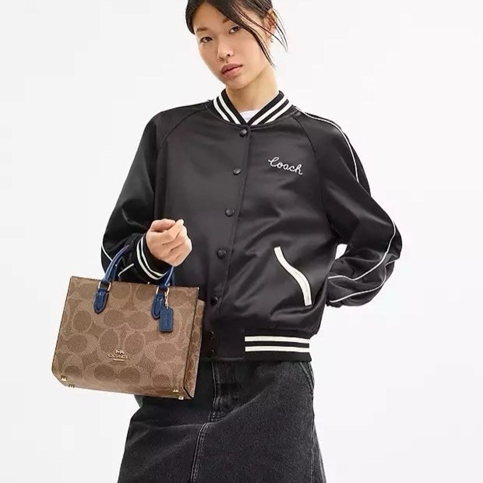 Coach NWT Coach Maggie Small Tote Bag CAL28 IMY3M Tan/Deep Blue Size ONE SIZE - 8 Thumbnail