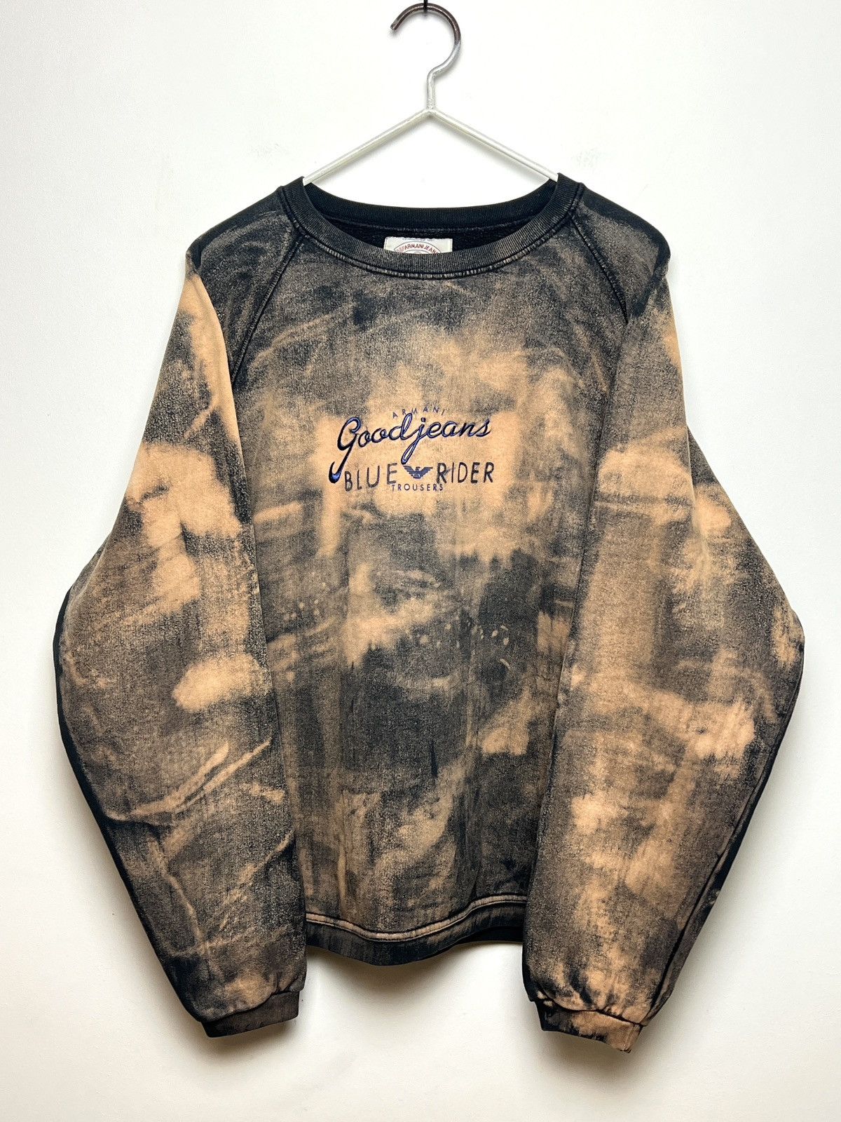 image of Giorgio Armani x Vintage Armani Y2K Tie Dye Hand Corrosion Sweatshirt 1/1 Vintage in Bleached (Size