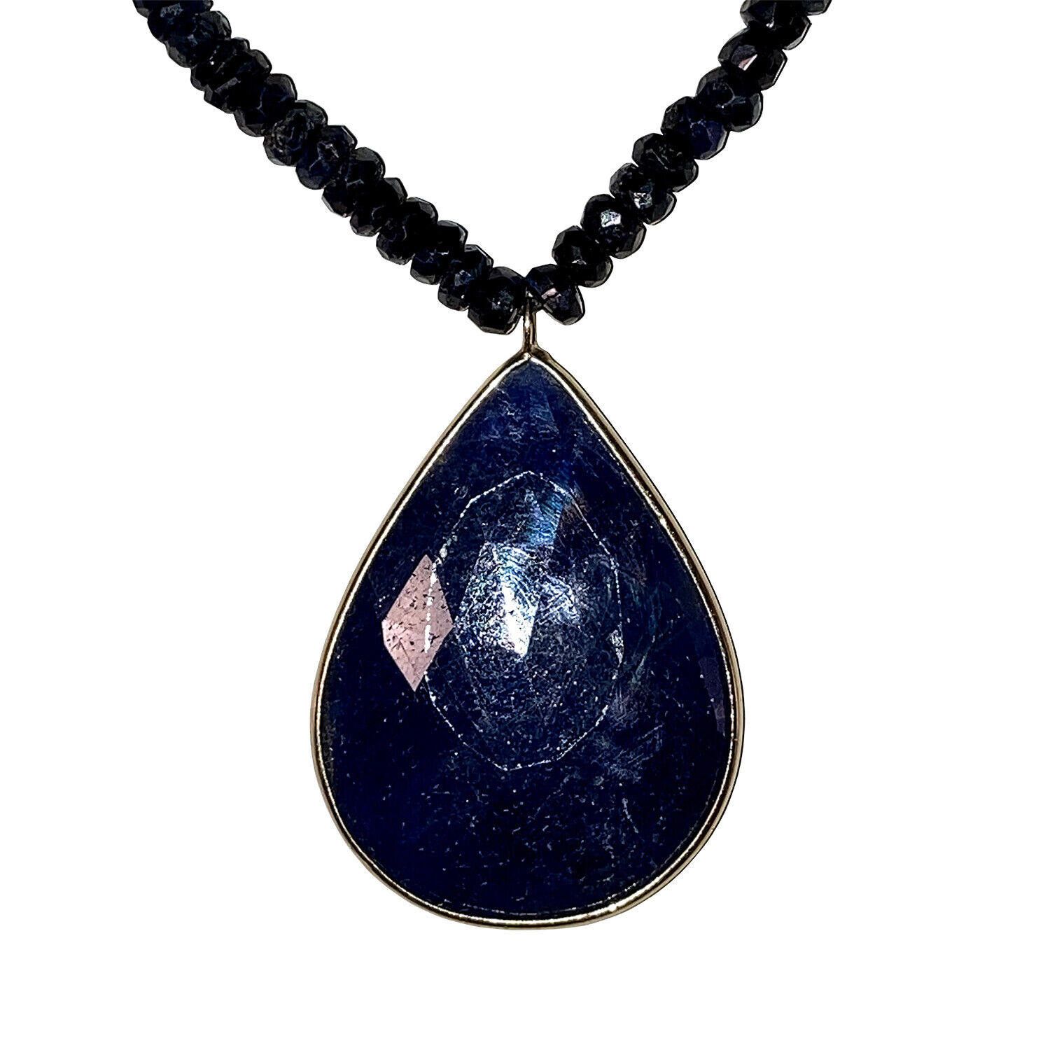 Designer Blue Sapphire Tear Shaped Drop Faceted Bead Necklace Size ONE SIZE - 2 Thumbnail