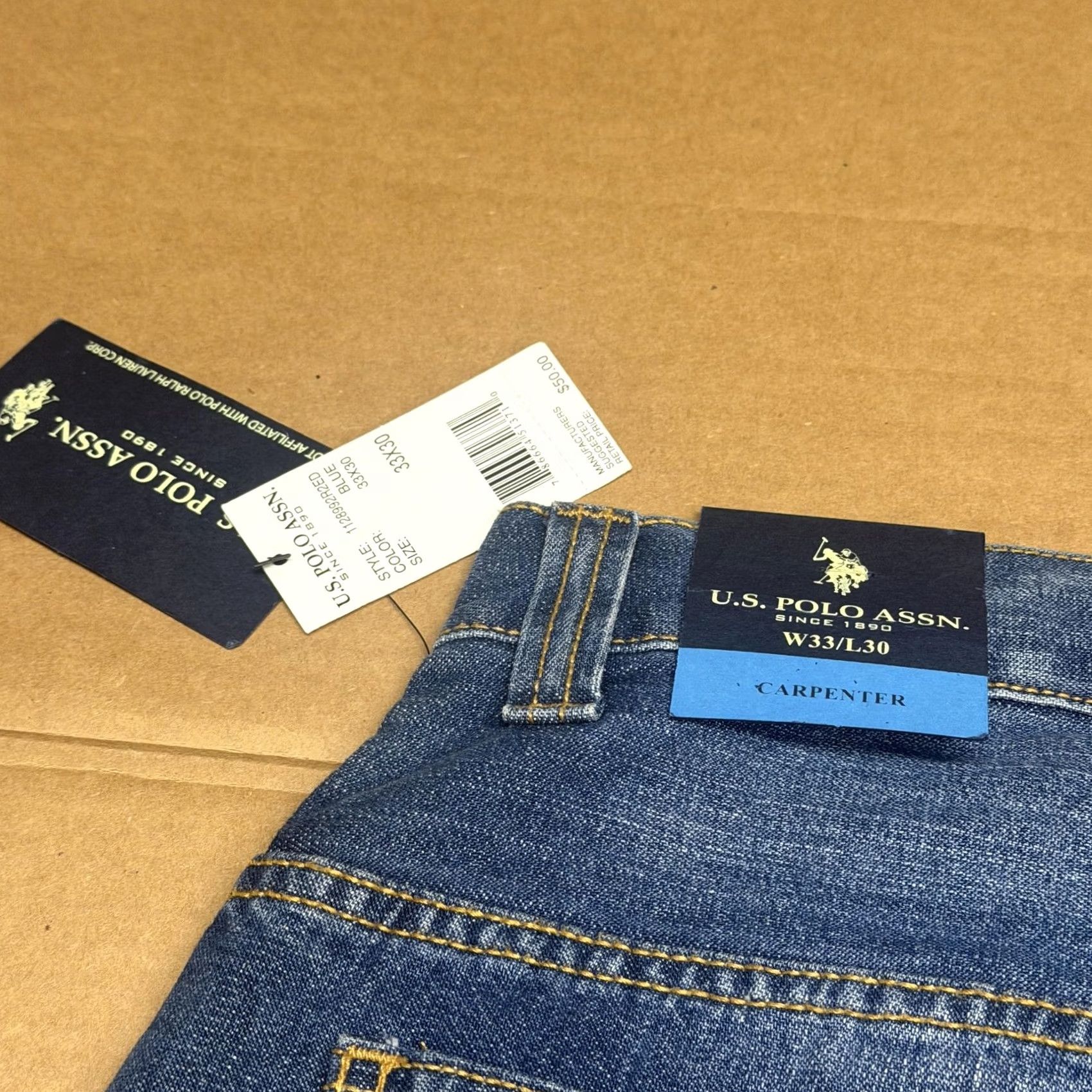 U.S. Polo Assn. U.S. Polo Assn. Carpenter Jeans Mens 33x30 Blue Wash Relaxed Straight Denim Size US XS / EU 42 / 0 - 6 Thumbnail