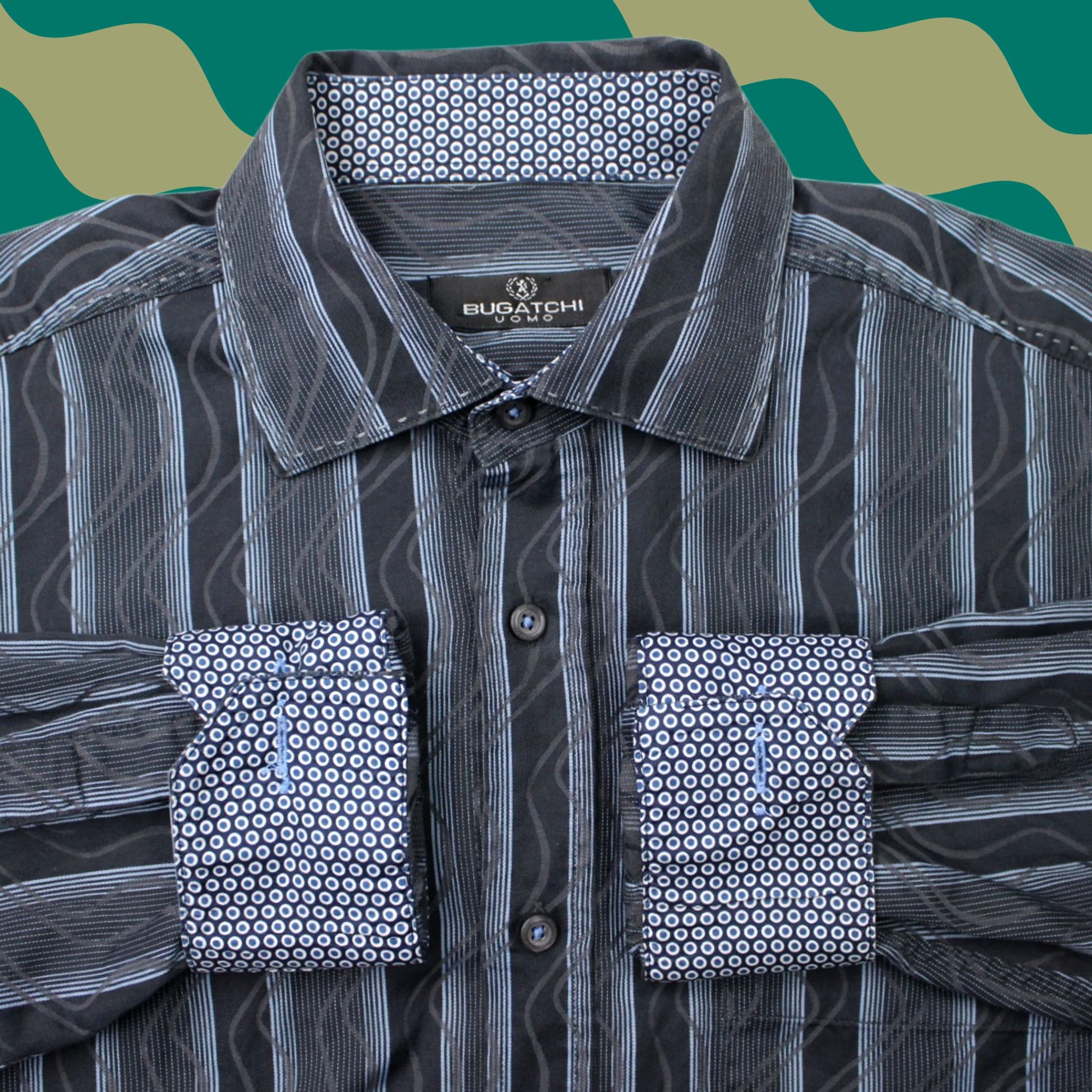 BUGATCHI Bugatchi Uomo Shirt Mens Large Blue Geometric 100% Cotton Long Sleeve Button-Up Vintage? No (adapted) Size US L / EU 52-54 / 3 - 1 Thumbnail