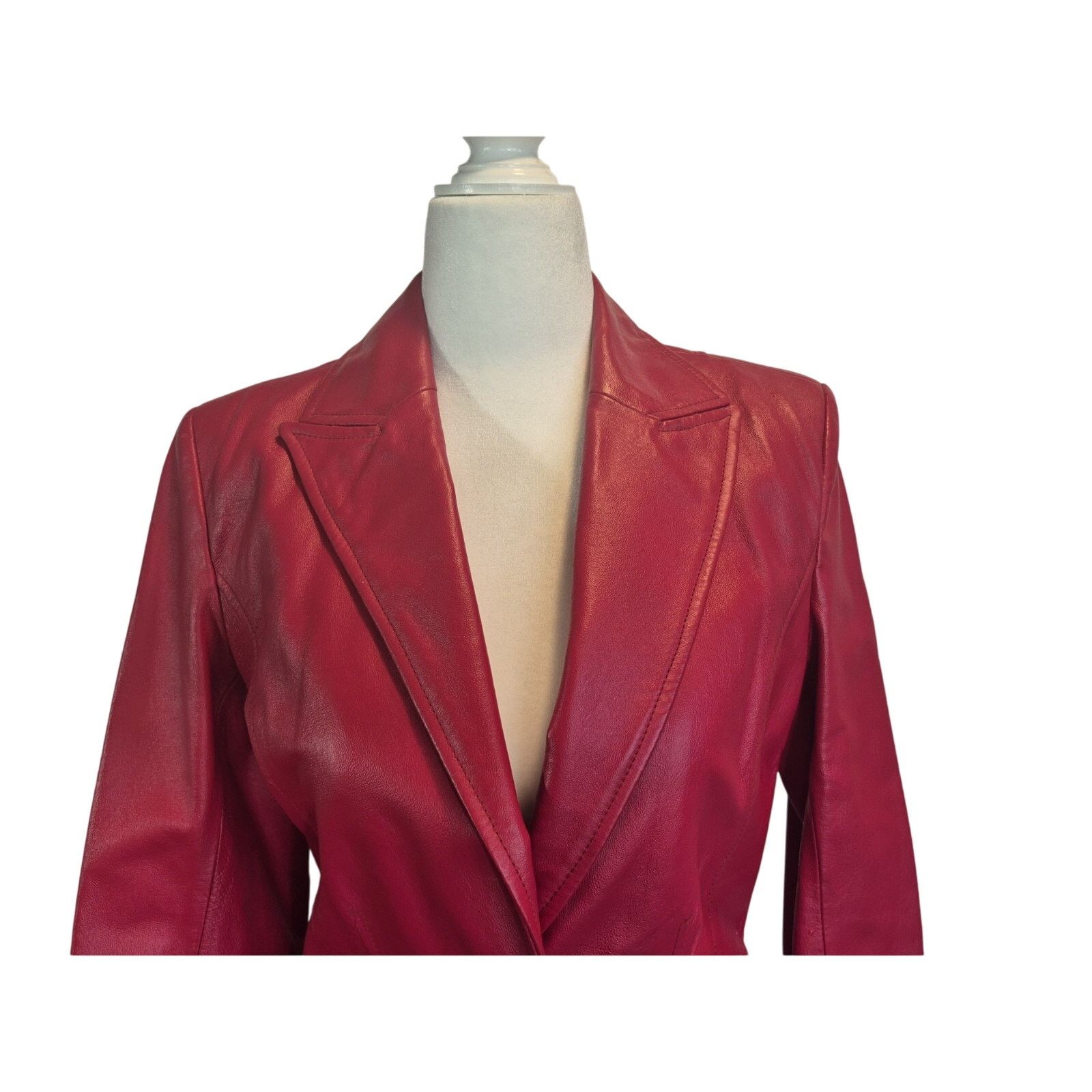 Worthington Worthington Red Leather Two Button L Fitted Jacket XS Size XS / US 0-2 / IT 36-38 - 2 Thumbnail