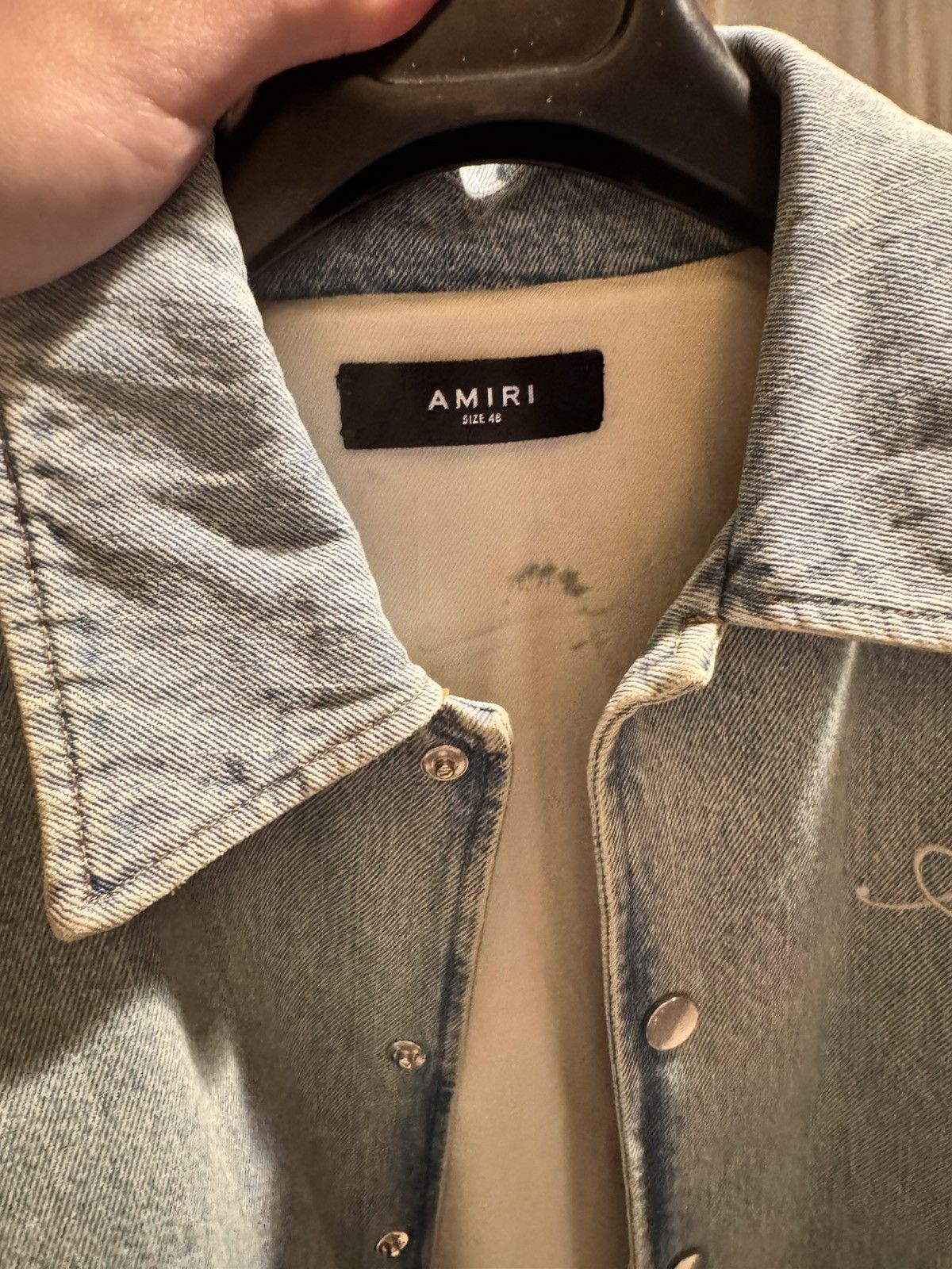 Amiri Amiri Blue Denim Leather Bones Varsity Jacket Size US M / EU 48-50 / 2 - 4 Thumbnail