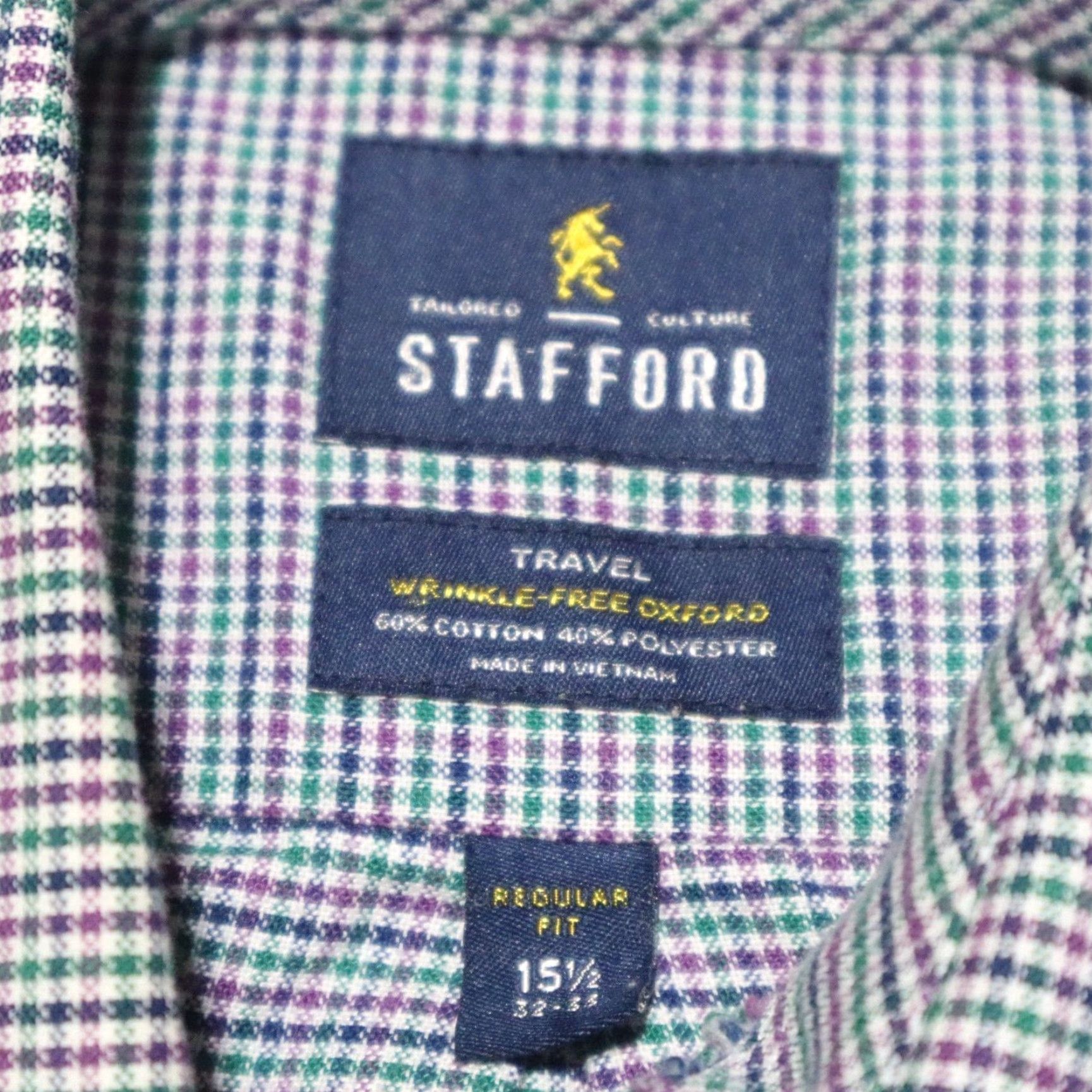 Stafford Stafford Shirt Long Sleeve Mens 15.5 Multicolor Button-Down 32-33 Casual Check 1990s Size US L / EU 52-54 / 3 - 3 Thumbnail