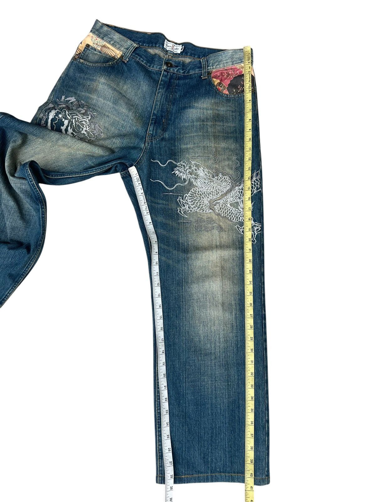Vintage Dirty Mud KARAKURI GENERATION Embroidery Denim Jeans Size US 35 - 4 Thumbnail