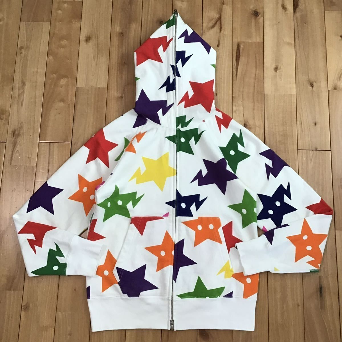 Bape A BATHING APE Star Pattern Full Zip Hoodie White S Size US S / EU 44-46 / 1 - 1 Thumbnail