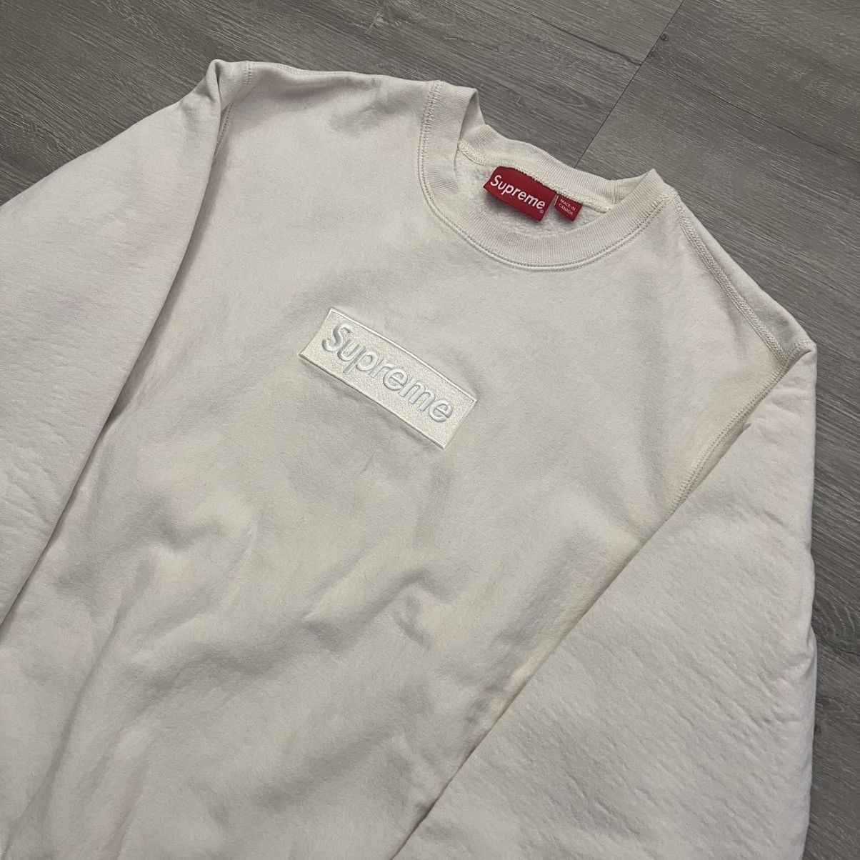Supreme Supreme Box Logo Crewneck Natural FW18 Size US M / EU 48-50 / 2 - 10 Thumbnail