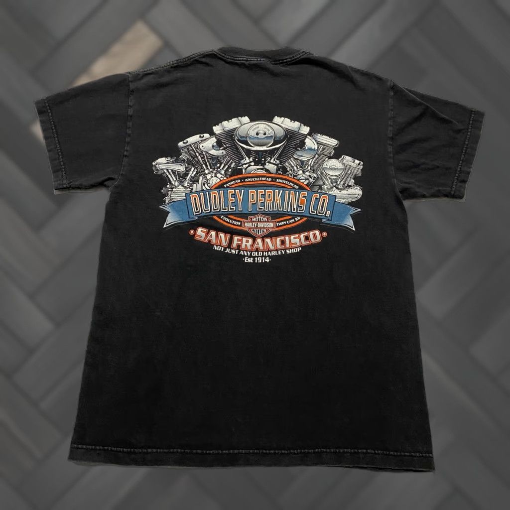 Harley Davidson VINTAGE Harley-Davidson T-Shirt Mens M Black Dudley Perkins San Francisco 2000s Graphic Tee Short Sleeve Crew Neck Grunge Size US M / EU 48-50 / 2 - 1 Thumbnail