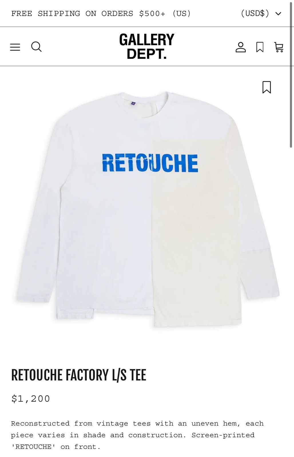 Gallery Dept. Gallery Dept. Retouche Factory L/S Tee Size XL Size US XL / EU 56 / 4 - 10 Thumbnail