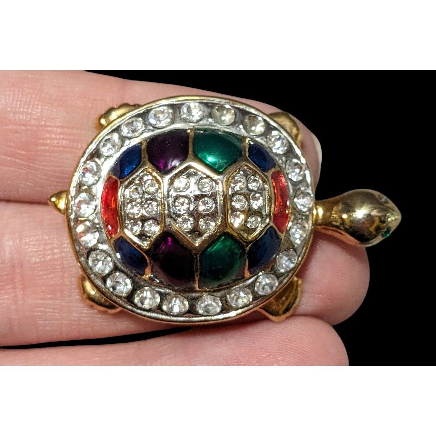 Other Vintage Gold Tone Rainbow Enamel Rhinestone Turtle Brooch Size ONE SIZE - 2 Thumbnail