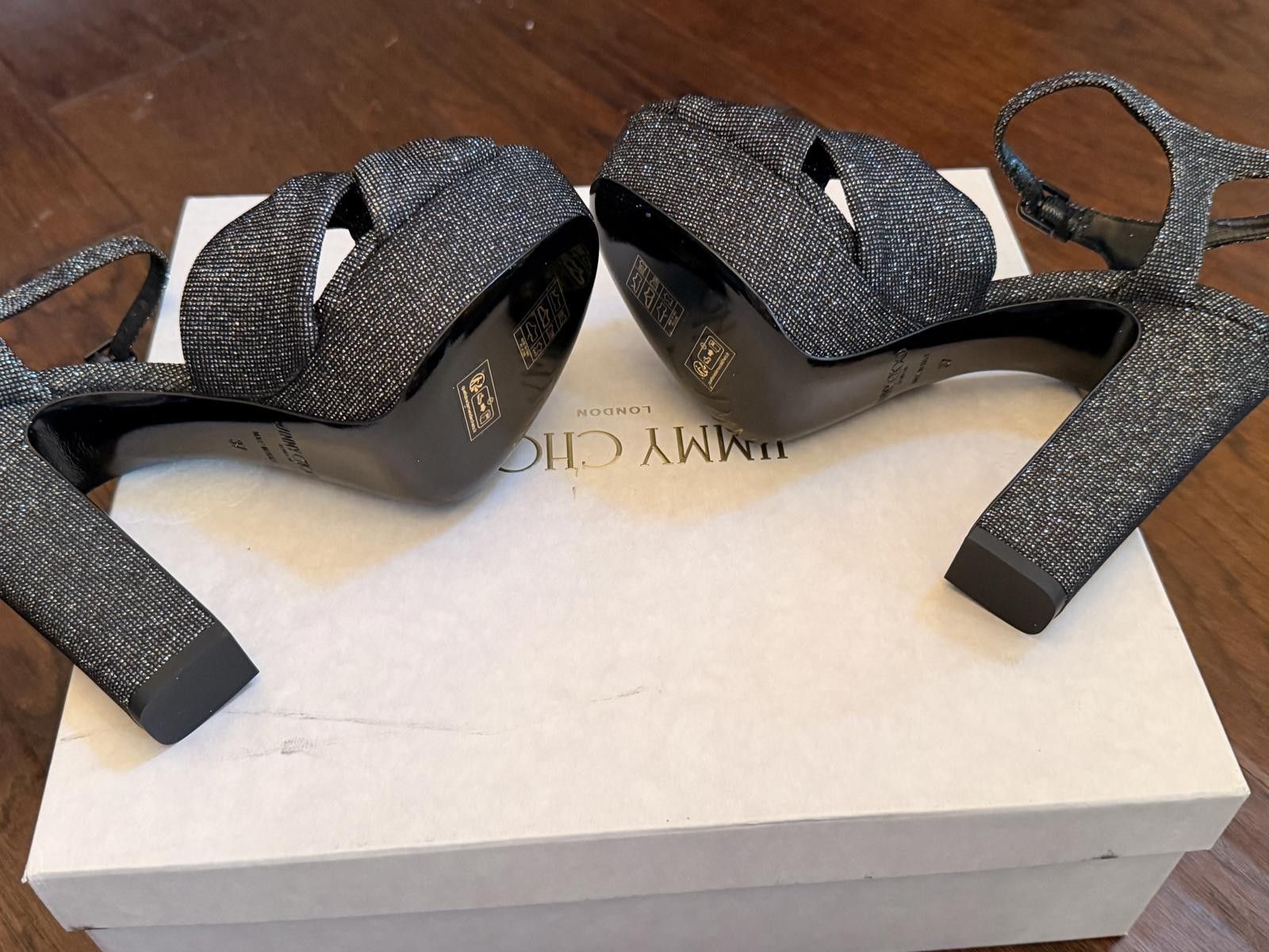 Jimmy Choo Jimmy Choo Black Glitter Platform High Heel Sandals Size US 7 / IT 37 - 6 Thumbnail