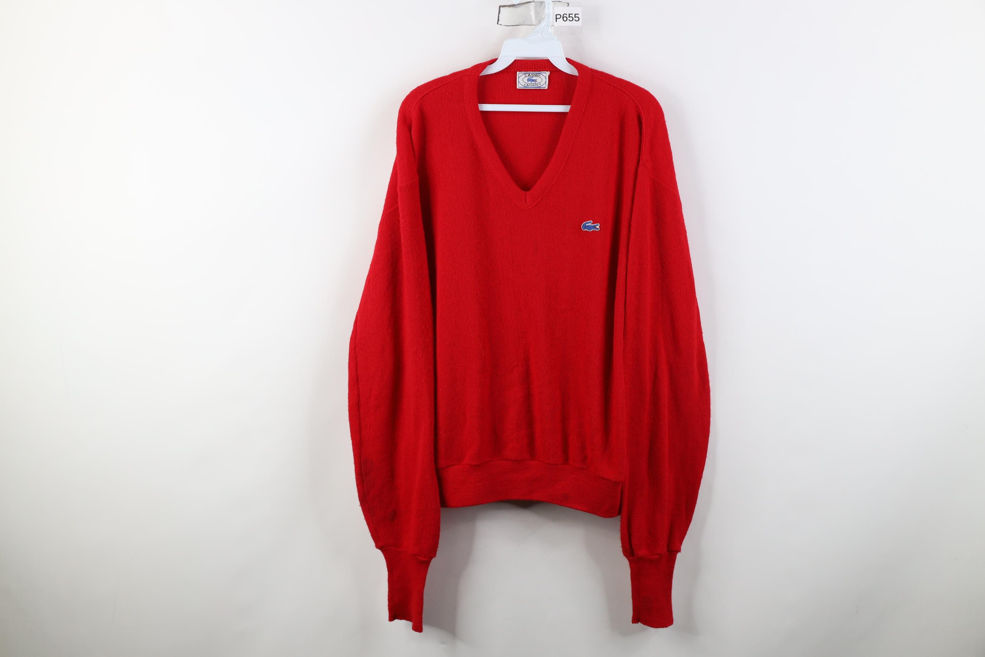 Lacoste Vintage 80s Izod Lacoste Boxy Fit Knit V-Neck Sweater Red Size US XL / EU 56 / 4 - 1 Thumbnail