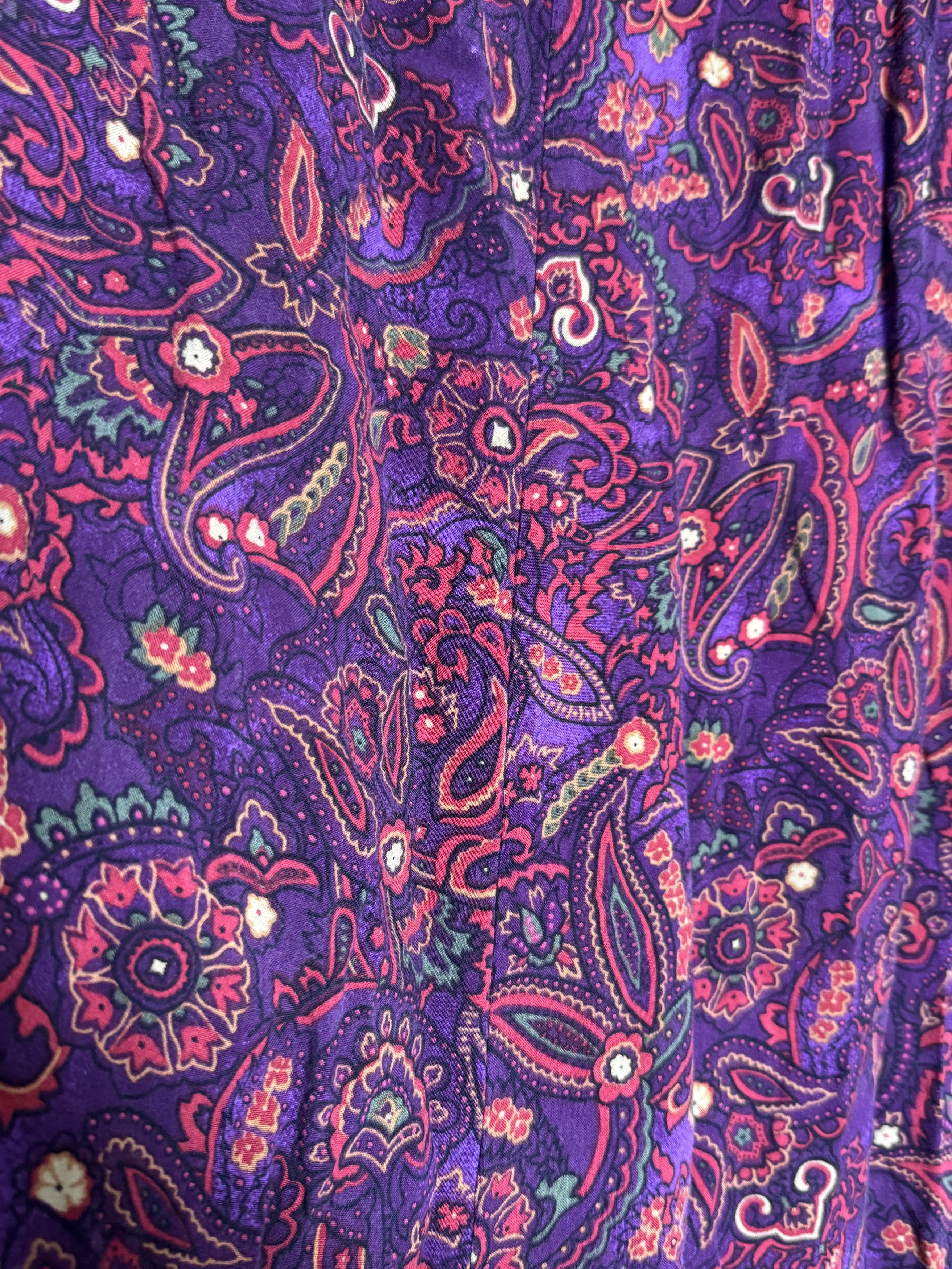 Vintage 1X MIDI Boho Skirt 100% Rayon Vibrant Paisley Print Dress Size 22" - 2 Thumbnail