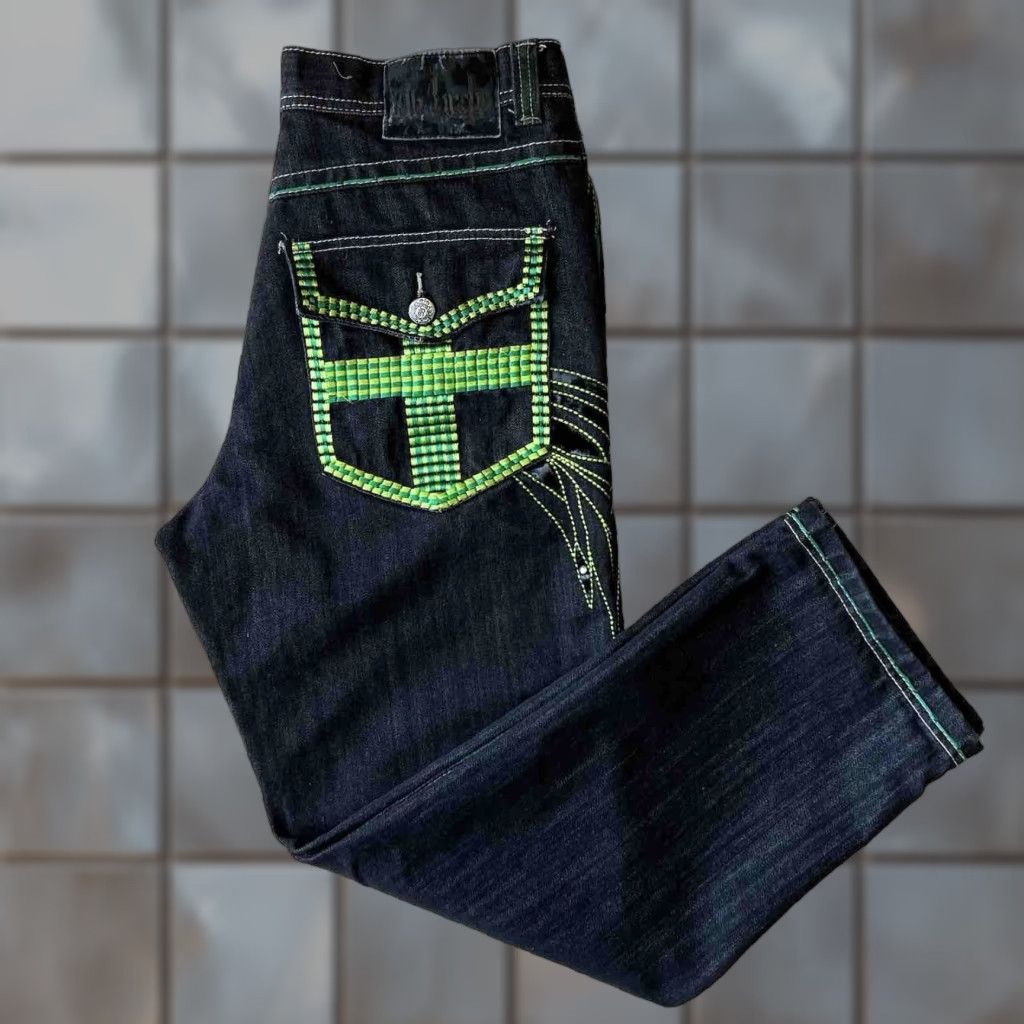 Denime VINTAGE Levi's Silvertab Jeans 33 Black Green Baggy Denim Grunge Skater 90s Mens Leather Patch 5-Pocket USA Western Size US 33 - 1 Thumbnail