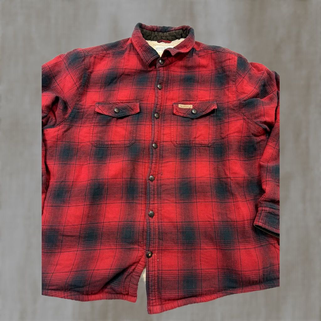 Vintage VINTAGE Field & Stream Jacket Mens XL Red Plaid Sherpa Lined Flannel Shacket Cord Elbows Size US XL / EU 56 / 4 - 1 Thumbnail