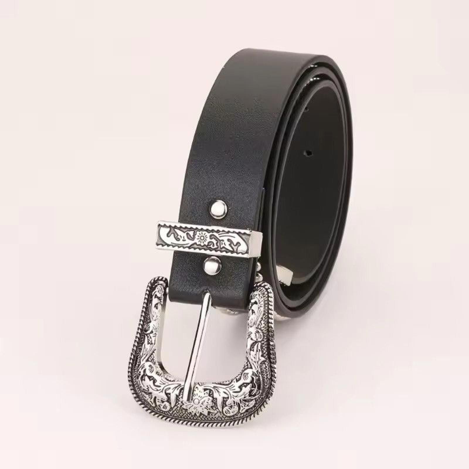 Other Stylish Black Western Belt with Silver Buckle Size ONE SIZE - 3 Thumbnail