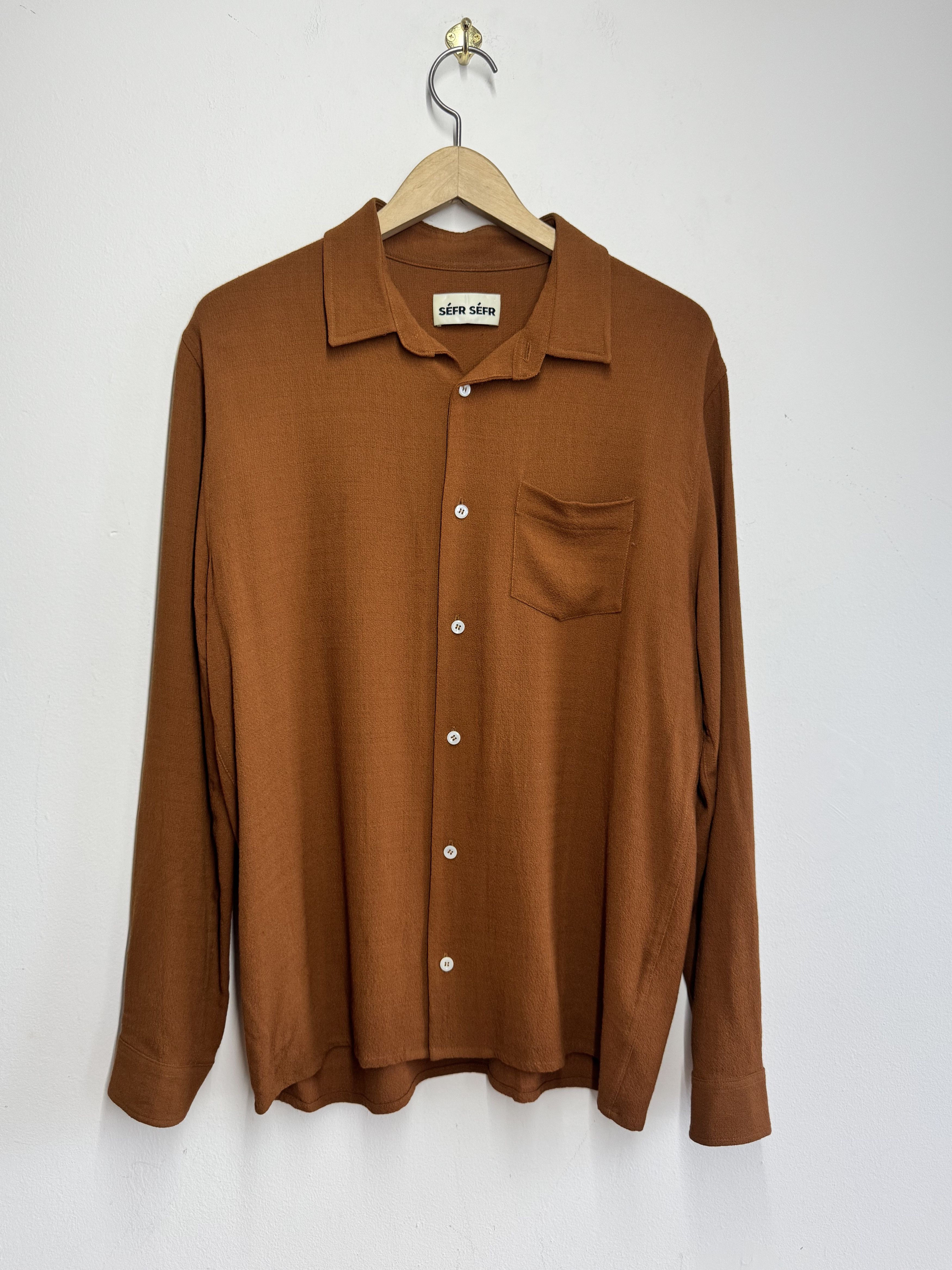 Séfr Hampus Shirt Burnt Orange Size L Viscose Wool Latvia