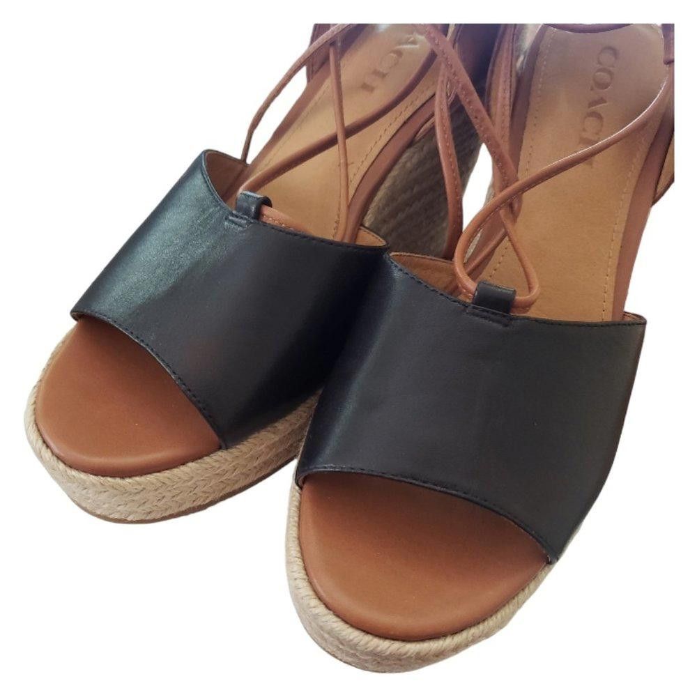 Coach Coach Black Wedged Sandals 4"Heels Size 8.5 Size US 8.5 / IT 38.5 - 1 Thumbnail