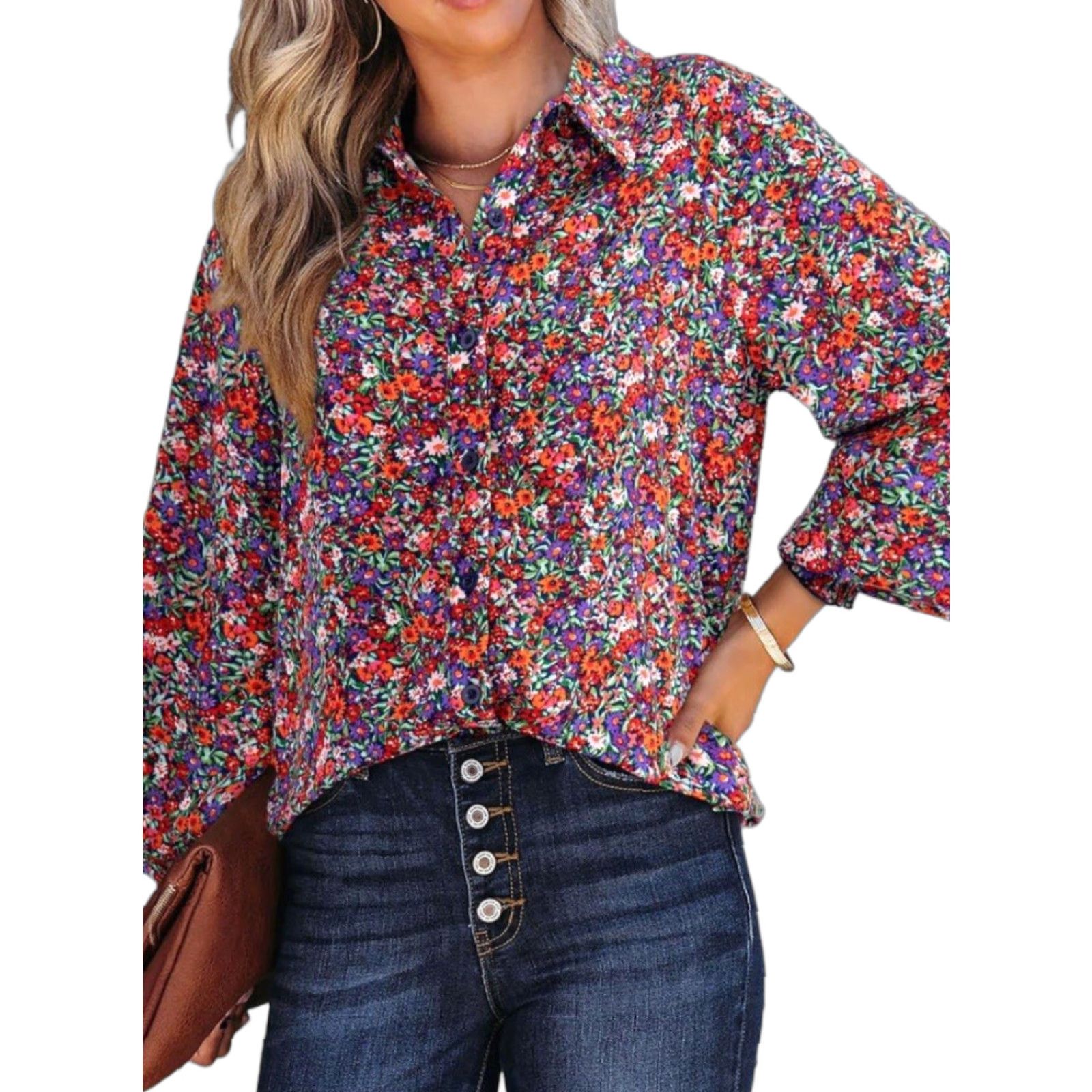 Gloverall NWT Dokotoo Women’s Casual Allover Floral Print Long Sleeve Blouse - Size S - Multicolor - Polyester - Button - V-Neck - Shirt - Womens Size S / US 4 / IT 40 - 1 Thumbnail