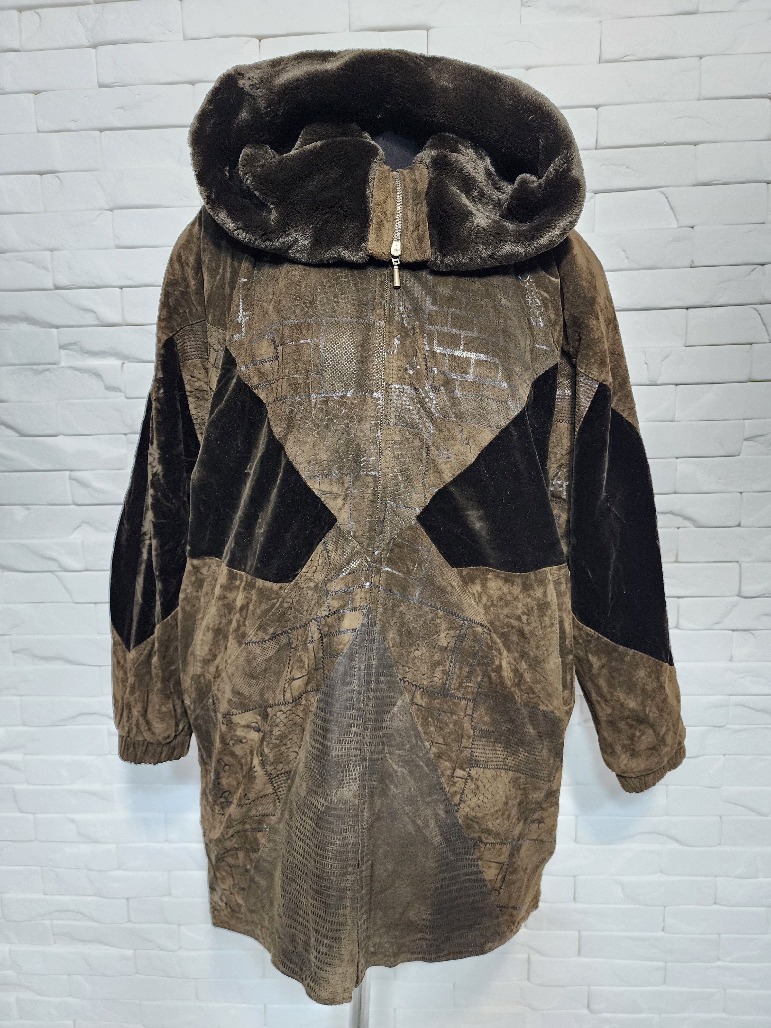 Genuine Leather Vintage Brown Suede Leather Jacket With Hood Size XXL / US 16-18 / IT 52-54 - 1 Thumbnail