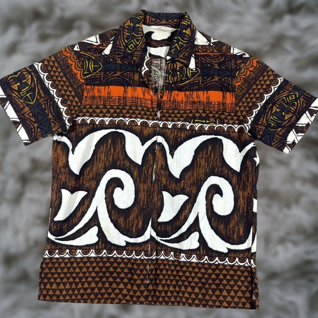 Vintage VINTAGE Tropicana Hawaiian Shirt Mens M Barkcloth Full Zip 60s Loop Cabana Geometric Short Sleeve Brown Zip Button-Up Mens Size US M / EU 48-50 / 2 - 1 Thumbnail