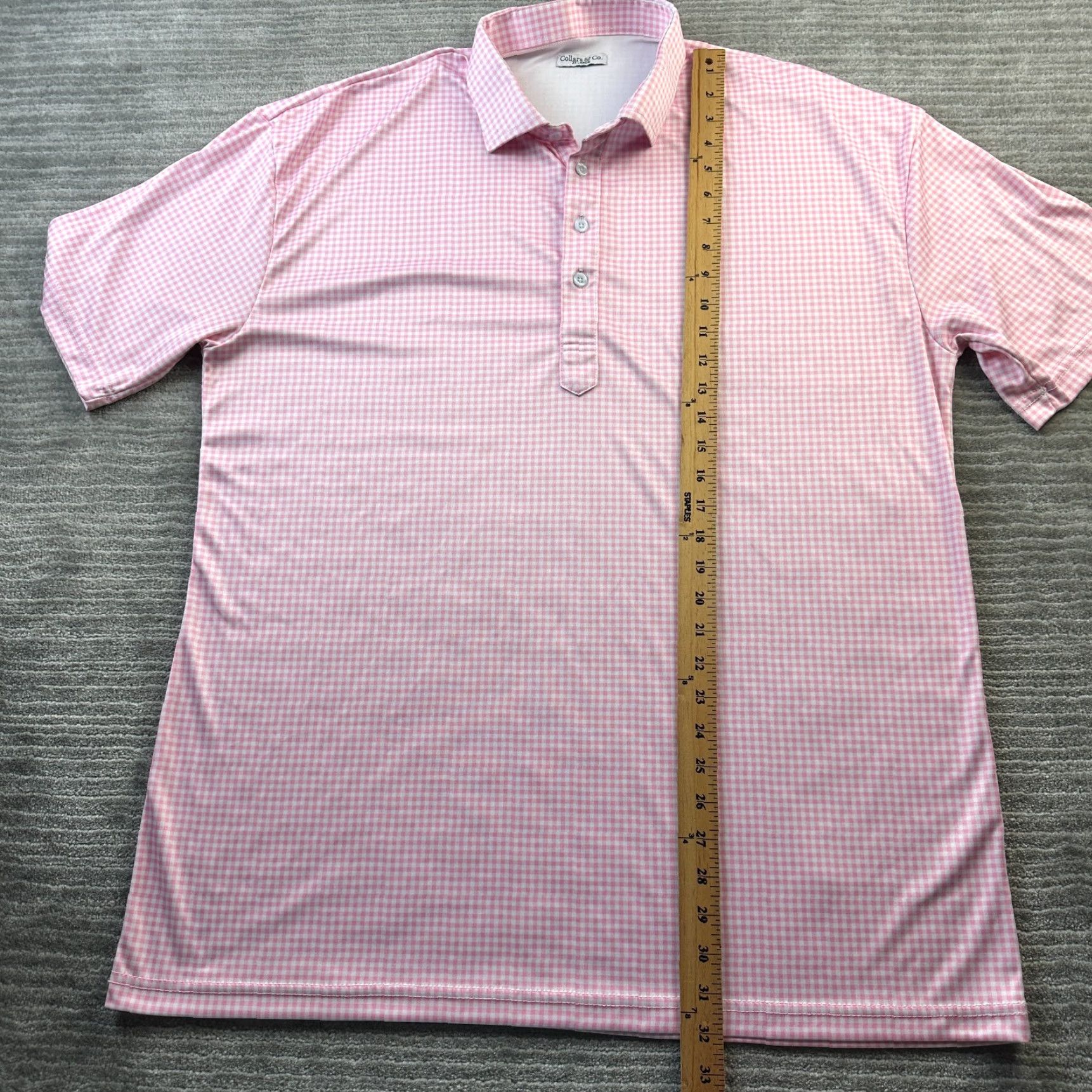 CO Collars & Co Polo Shirt Mens 2XL Pink Gingham Plaid Formal Dress Collar Size 48R - 7 Thumbnail