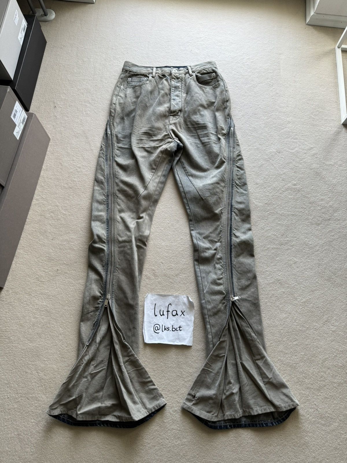 Rick Owens NEW | FW22 MINERAL PEARL BOLAN BANANA BOOTCUT ZIP DENIM