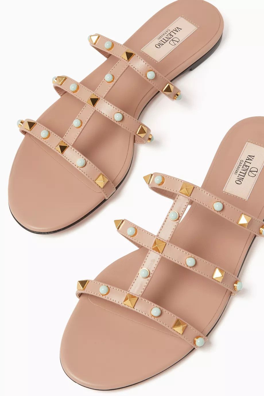 Valentino os11x0126 Rockstud Slide Sandals in Beige Size US 9 / IT 39 - 3 Thumbnail