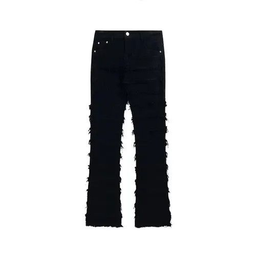 VIBE Black Striped Tassel Frayed Straight Baggy Jeans Pants Size US 32 / EU 48 - 3 Thumbnail