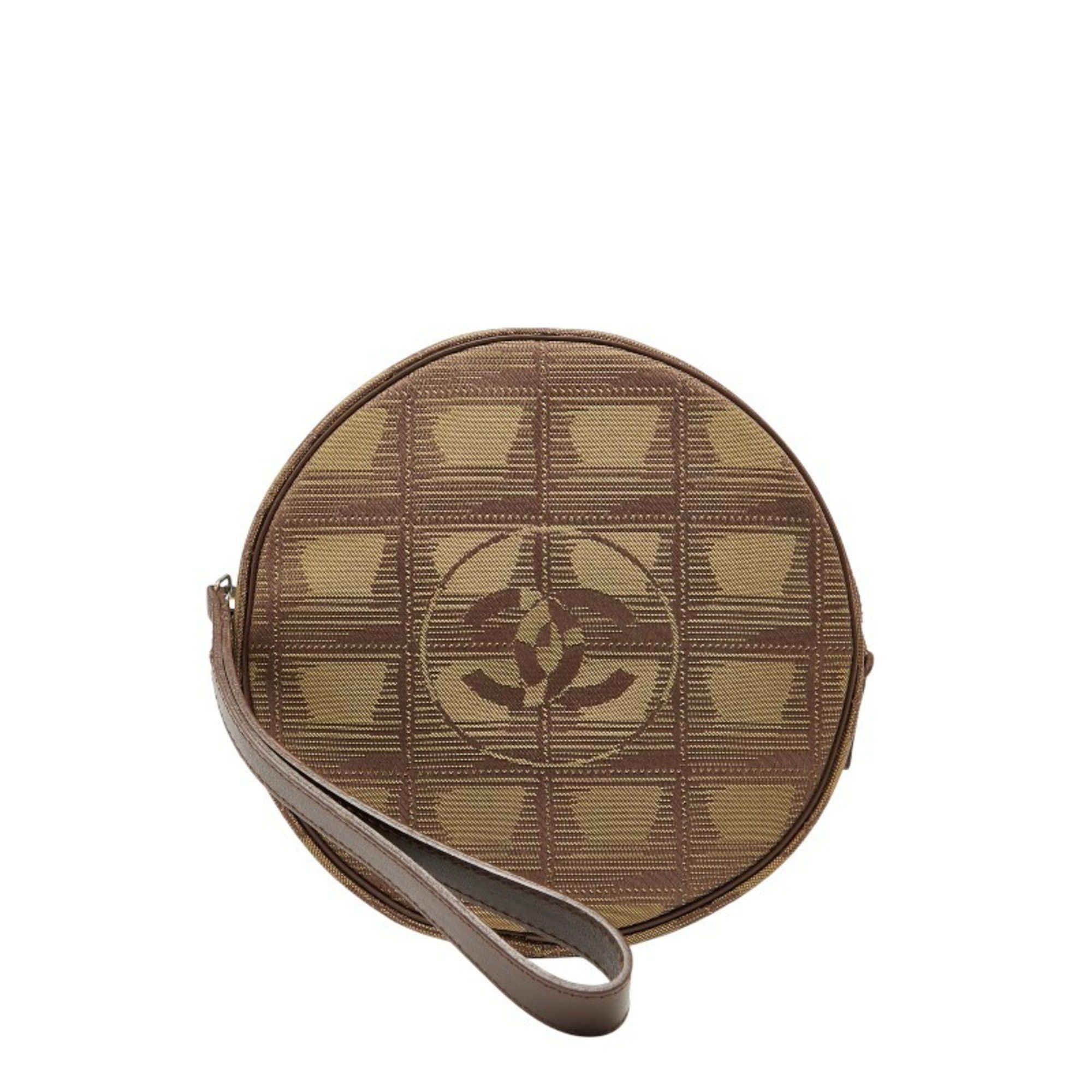 Chanel Chanel New Travel Line Round Pouch in Brown and Khaki Canvas Leather for Women Size ONE SIZE - 1 Thumbnail