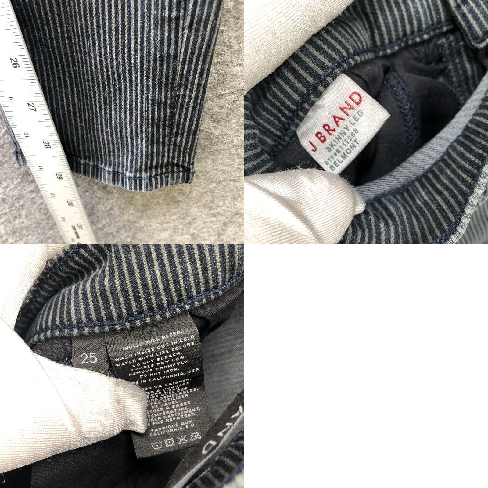 J Brand J Brand Skinny Leg Jeans Womens Belmont Black Gray Pinstriped Low Rise Size 25 Skinny Jeans Womens 25 Gray Pinstriped J Brand Size 42" / US 20 - 8 Thumbnail