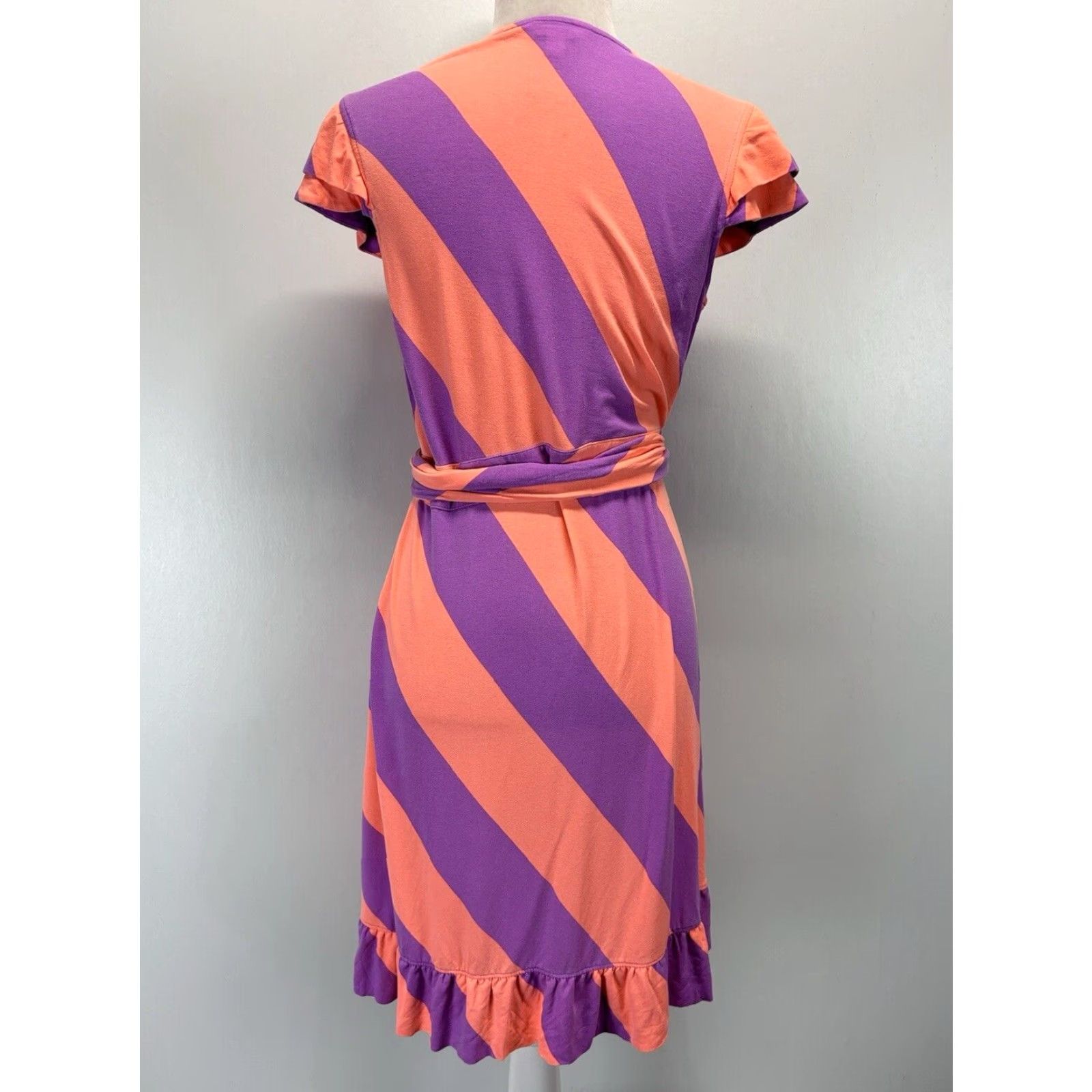Lilly Pulitzer Lilly Pulitzer Striped Wrap Dress Medium Women's Coral Purple Ruffle Short Sleeve Size M / US 6-8 / IT 42-44 - 3 Thumbnail