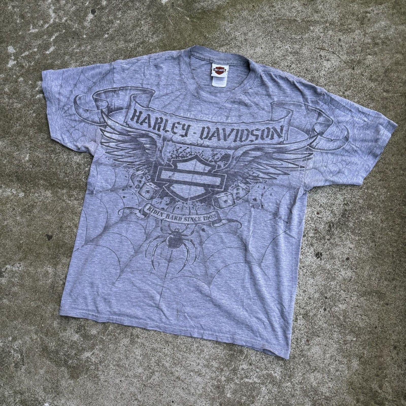 Harley Davidson Vintage Harley Davidson Thrashed Faded Spiderweb Tee Seoul Size US L / EU 52-54 / 3 - 4 Thumbnail