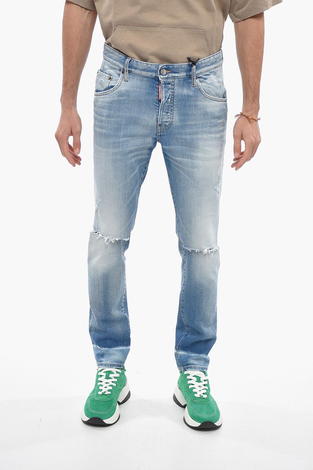 Image of Dsquared2 Og1Mm0424 Distressed Skater Fit Denim In Light Blue, Men's (Size 38)