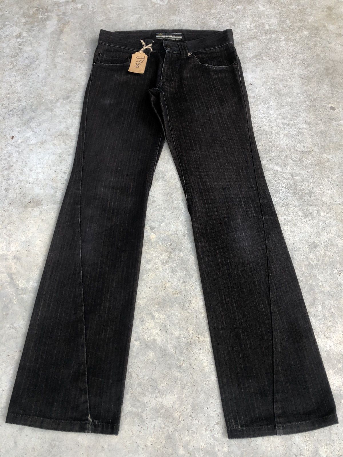 Japanese Melrose Flared Jeans Hickory Stripe Distressed