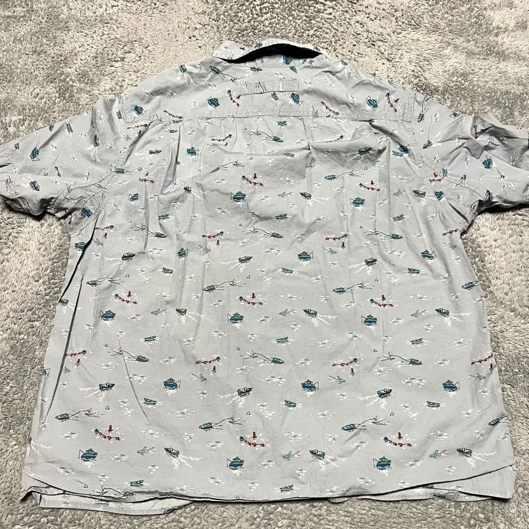 Duluth Trading Company DULUTH Shirt Men Large Gray Blue Fishing Boat All Over Print BBQ Short Sleeve Size US L / EU 52-54 / 3 - 4 Thumbnail