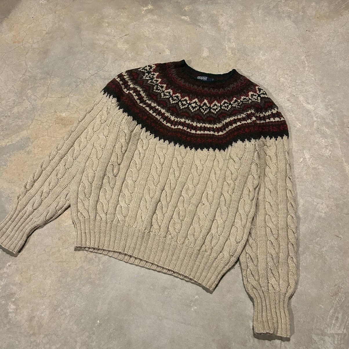 Polo Ralph Lauren × Vintage Rare Vintage 90s Polo Ralph Lauren Cable Knit Sweater Size US L / EU 52-54 / 3 - 3 Thumbnail