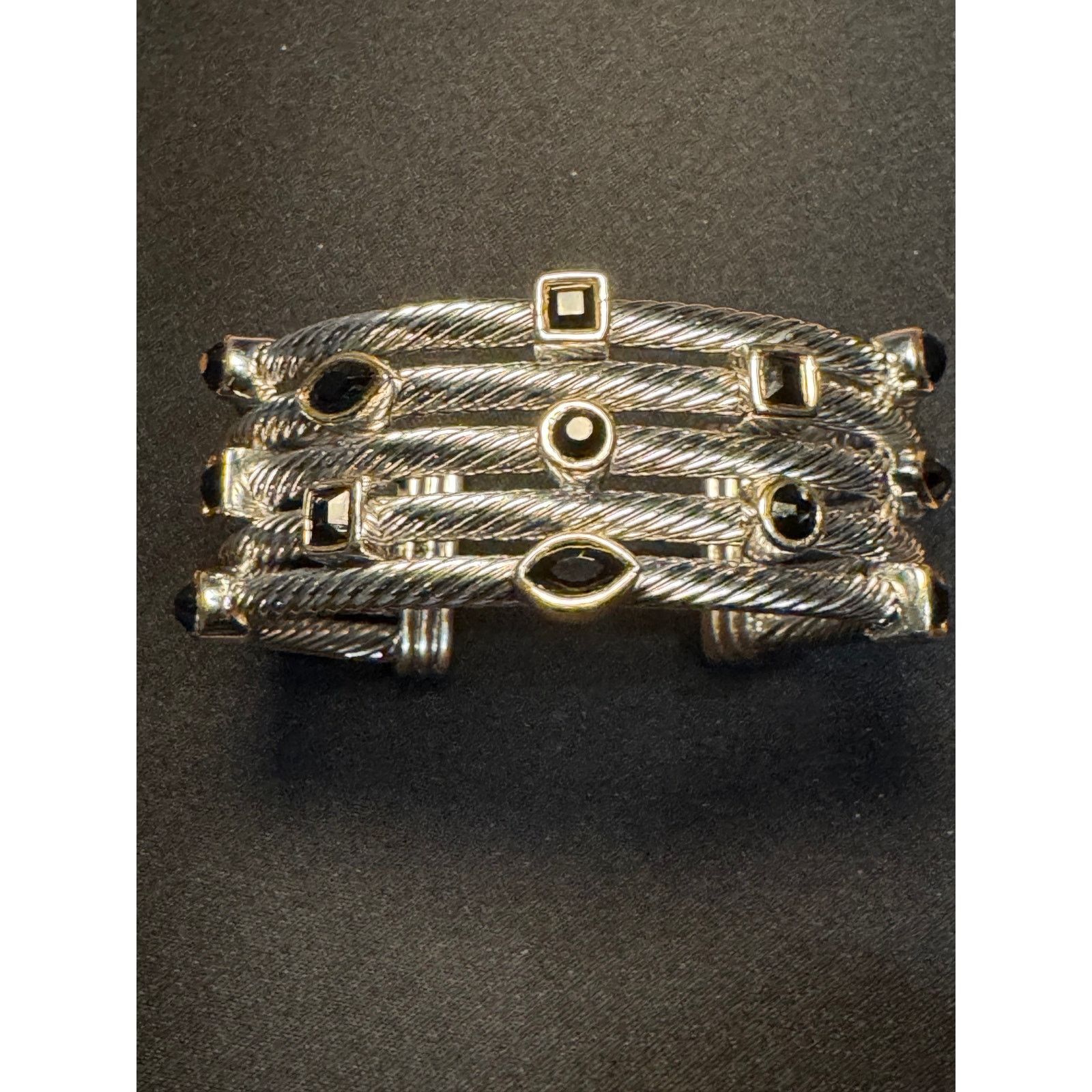 Other Heavy Stainless Steel Open Bracelet w/ Blk Stones Size ONE SIZE - 2 Thumbnail