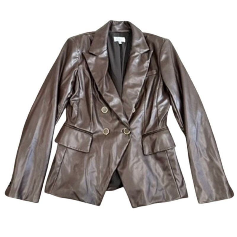 MILLY Milly Inez Faux Leather Blazer in Brown, Size US 6 Size M / US 6-8 / IT 42-44 - 4 Thumbnail