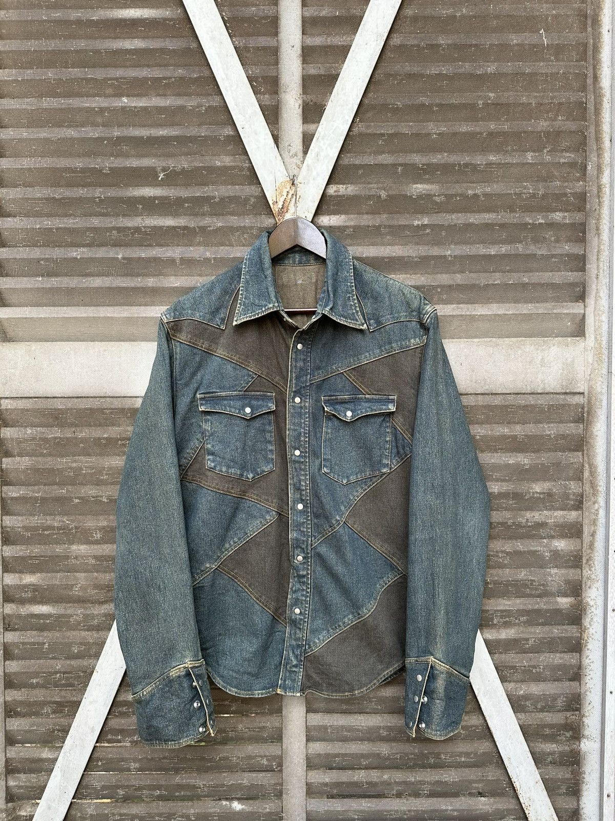 Vintage 🏇Vintage Cowboy Style Patchwork Denim Jacket Size US L / EU 52-54 / 3 - 2 Thumbnail