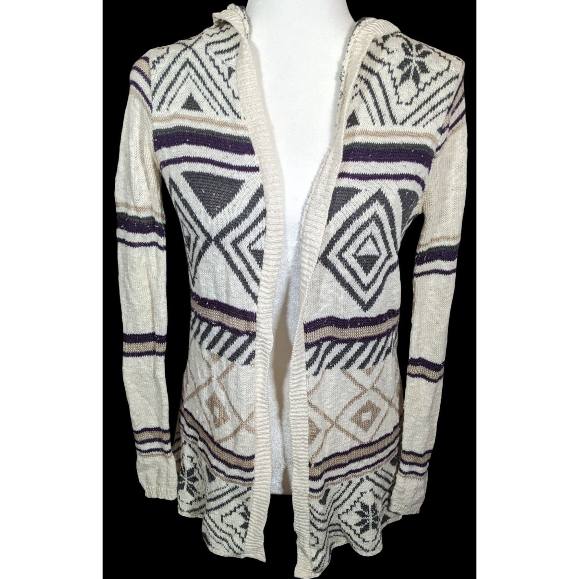 Other Full Tilt Southwestern White And Black Hooded Sweater Size S / US 4 / IT 40 - 3 Thumbnail