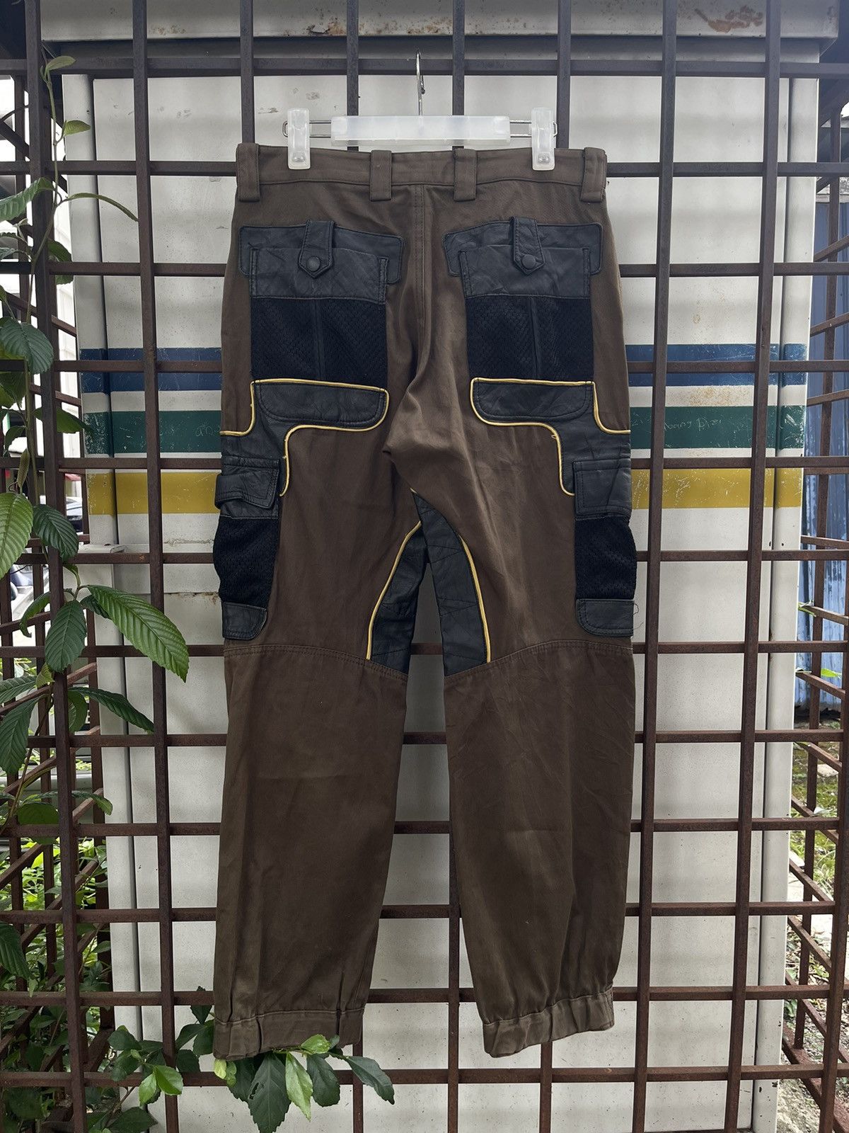 Issey Miyake Issey Miyake Cargo Mesh Pocket Leather Trim Biker Pants Size US 31 - 1 Thumbnail