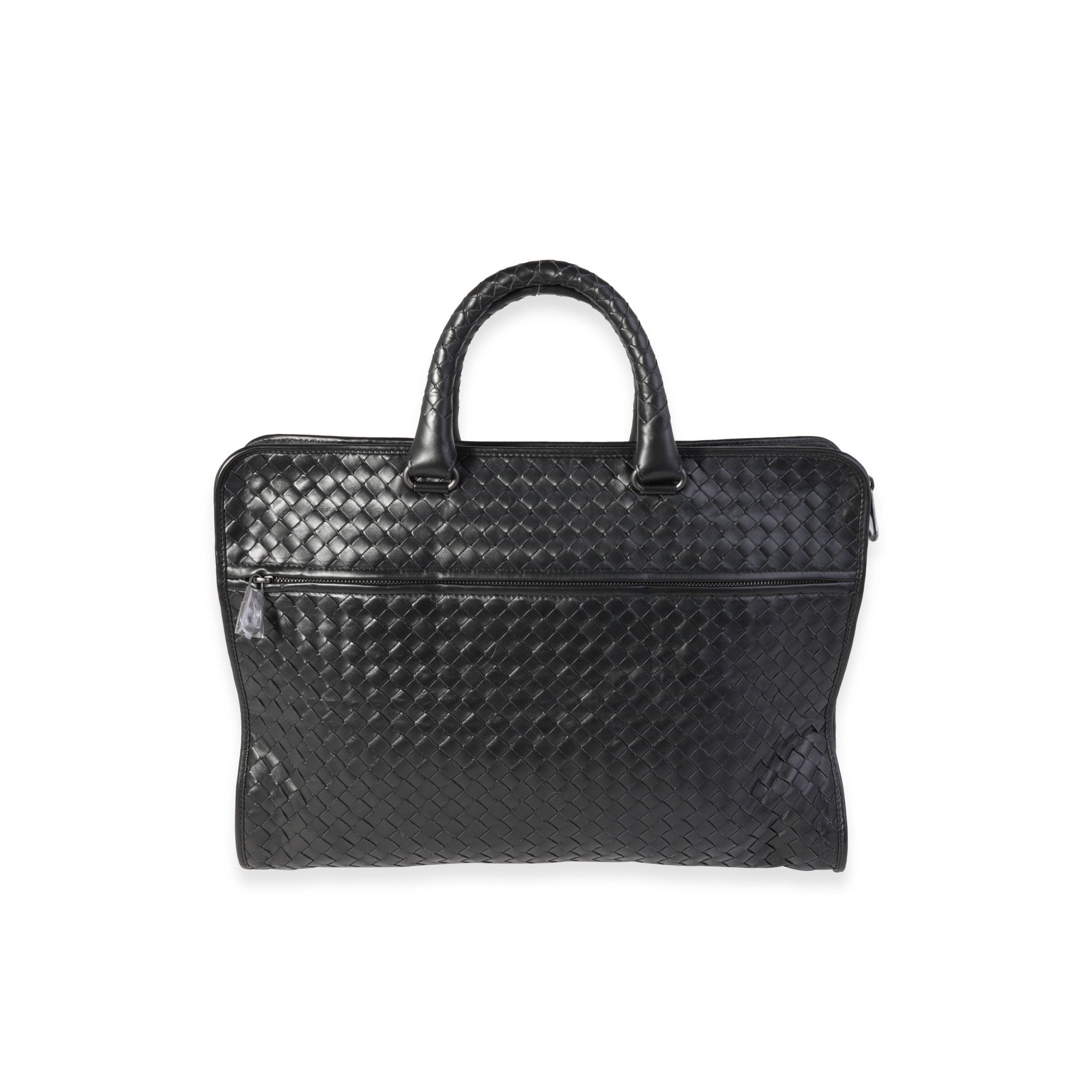 image of Bottega Veneta Black Intrecciato Leather Briefcase Bag, Women's