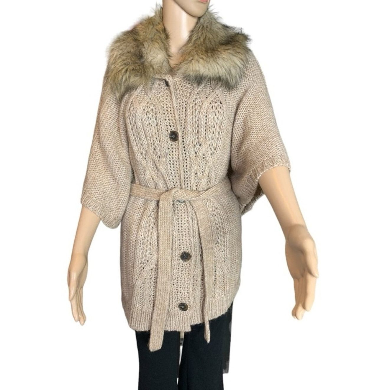 Loft Loft Women's Medium Cardigan Chunky Knit Faux Fur Trimmed Size M / US 6-8 / IT 42-44 - 1 Thumbnail
