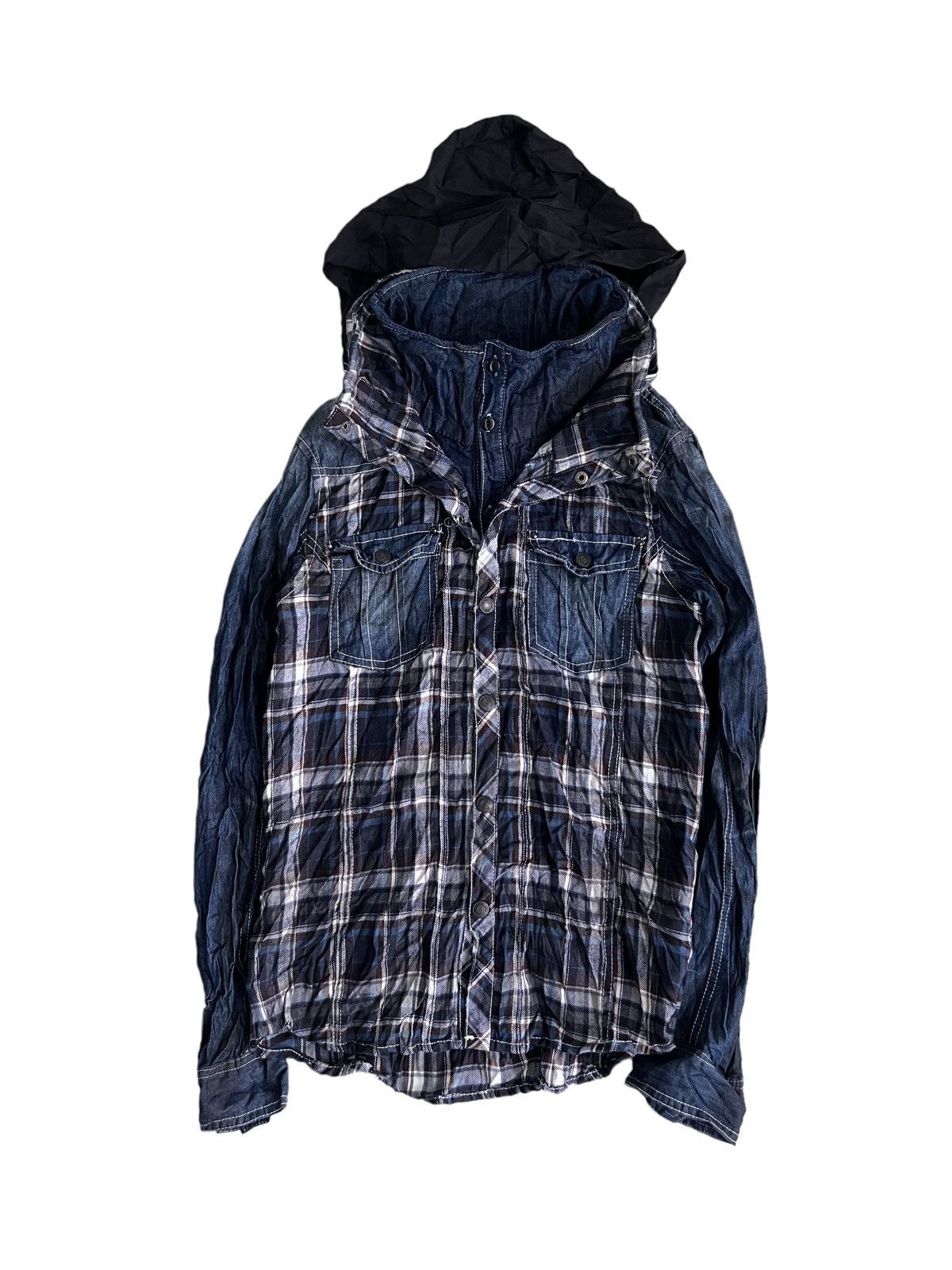 If Six Was Nine Y2K In The Attic Hybrid Denim Flannel Bono Hoodie Jacket Size US M / EU 48-50 / 2 - 1 Thumbnail
