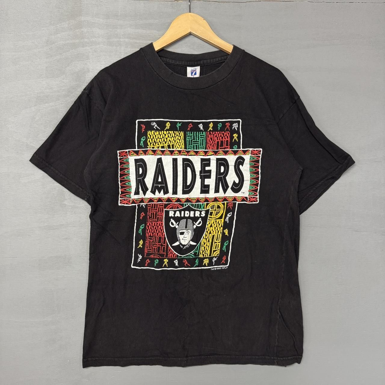 Logo 7 × NFL × Vintage Oakland Raiders Rare Mexico Logo 7 Black Tee Shirt Large Size US L / EU 52-54 / 3 - 1 Thumbnail