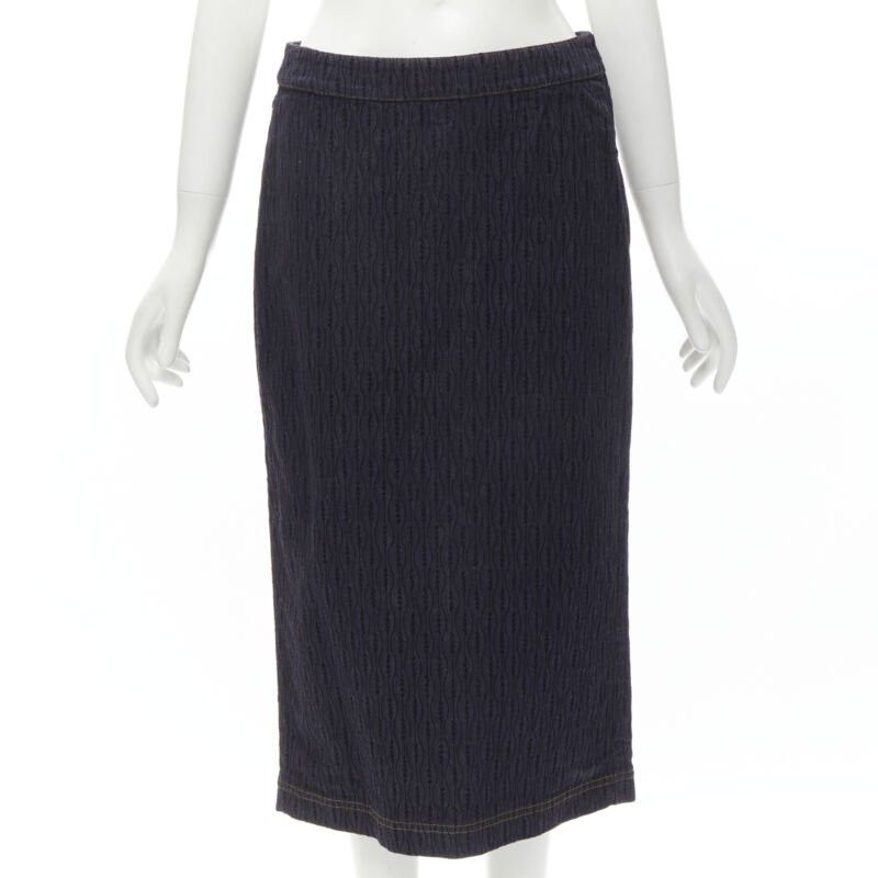Fendi FENDI black graphic flocked velvet indigo denim midi skirt IT42 M Size 28" / US 6 / IT 42 - 1 Thumbnail