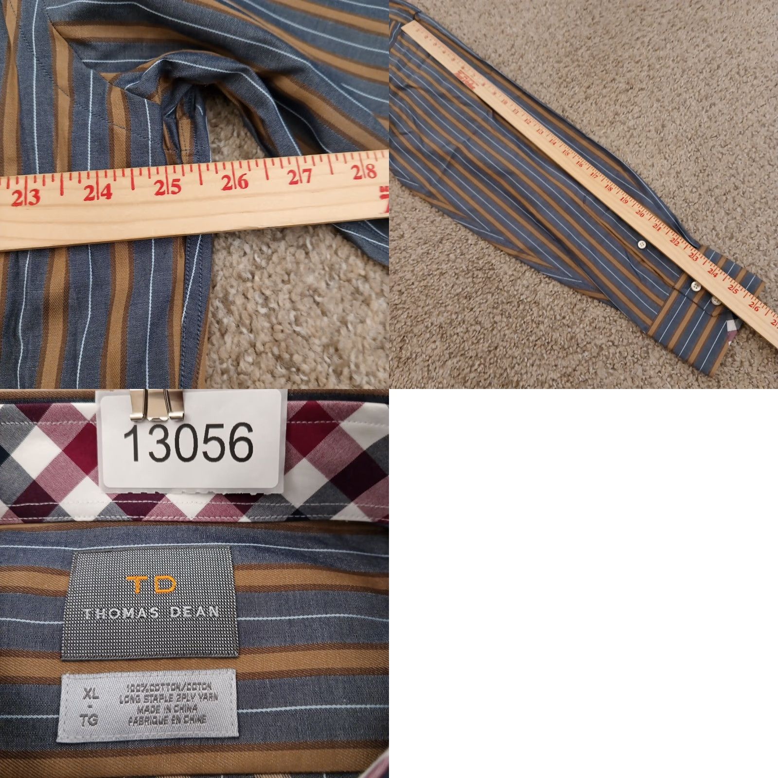 Vintage Thomas Dean Shirt Mens XL Gray Striped Long Sleeve Button Up Cotton Size US XL / EU 56 / 4 - 8 Thumbnail