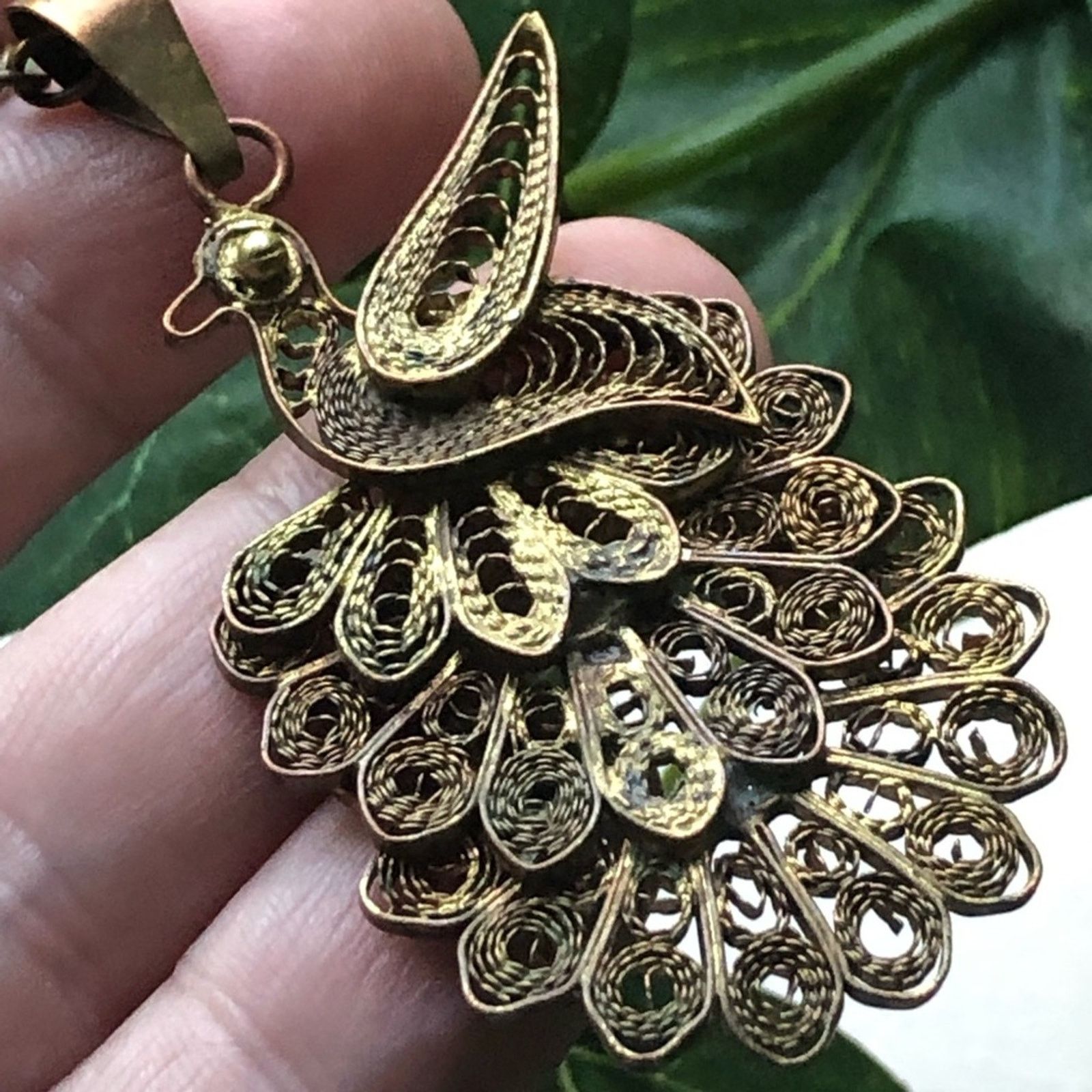 Handmade Handcrafted brass peacock filigree pendant w/chain Size ONE SIZE - 1 Thumbnail