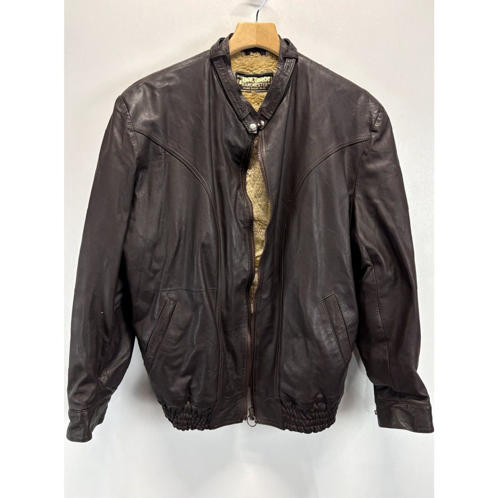 Vintage VINTAGE Balbro Sheepskin Bomber Jacket Coat Men 44 Brown 80s Classic Fall Winter Long Sleeve Zip Snap Lining Shearling Mens Size 44 Size US S / EU 44-46 / 1 - 4 Thumbnail